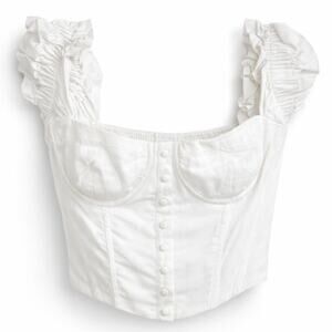 ASTR The Label White Corset Top Medium NWT | Ruffle Strap Bustier Crop